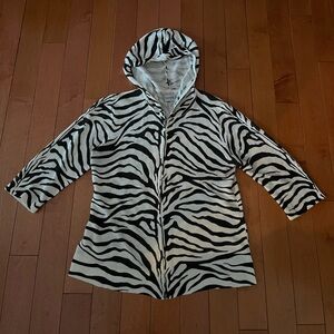 CHICO’S Linen Zip Up Hoodie Sweater Zebra XL